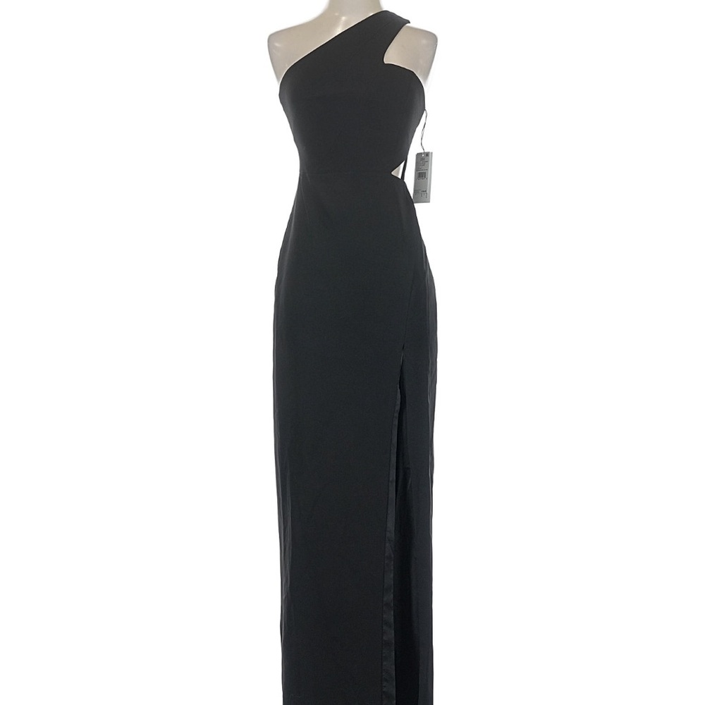 Aidan Mattox Black One-Shoulder Gown